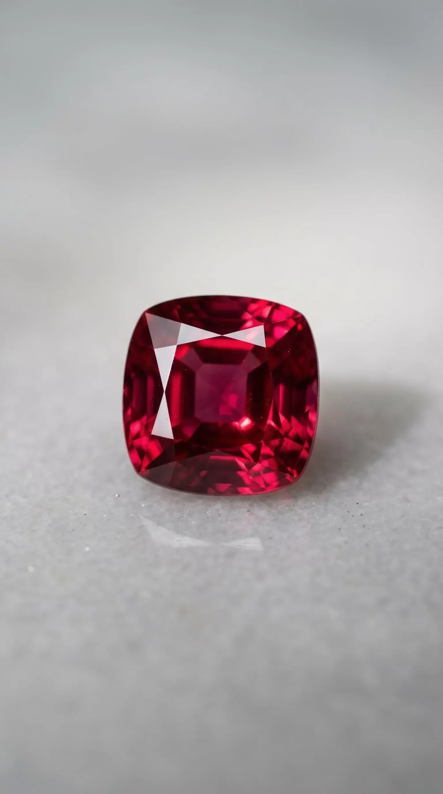 Top face view of natural deep red rubellite tourmaline cushion cut 2.50 carats