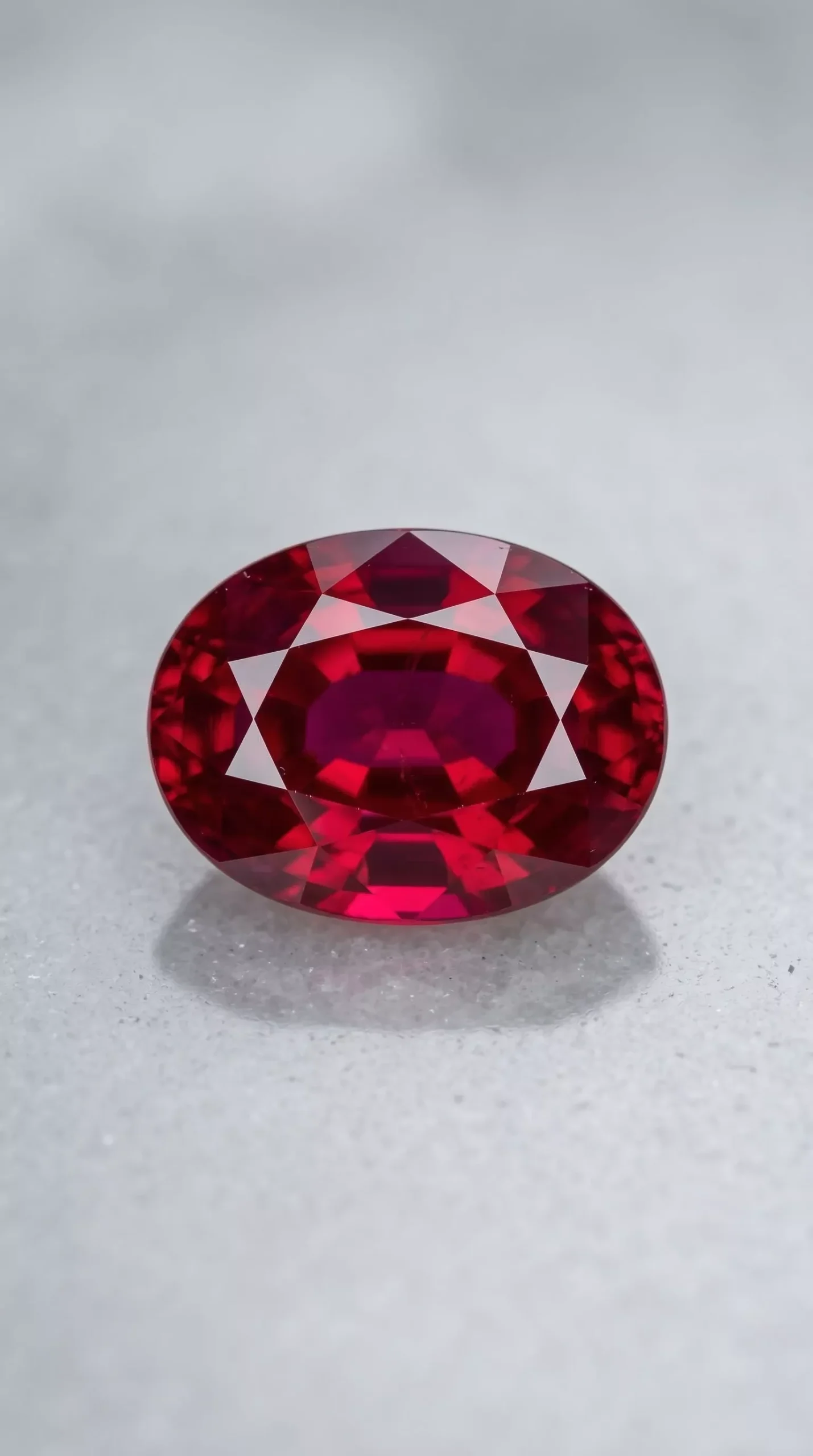Top face view of natural unheated pigeon blood ruby oval cut 1.20 carats